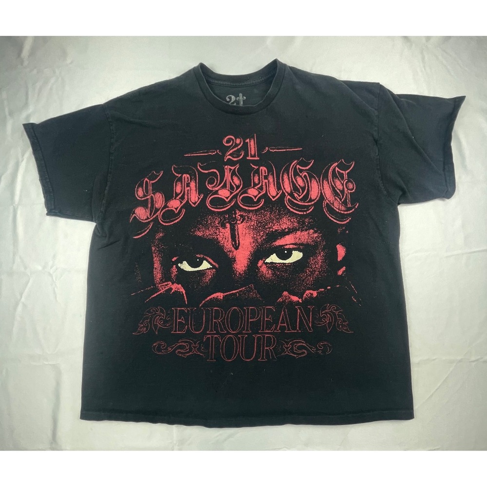 21 Savage European Tour Graphic T-Shirt Black Red Mens XL Rap Tee SG Merchandise